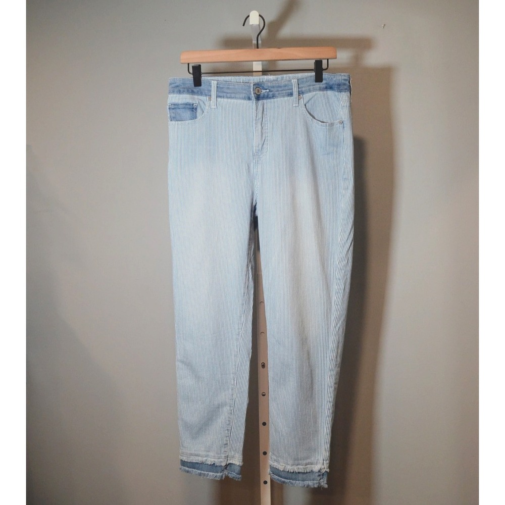 Chico's Size 1.5R (U.S. Size 10R) Blue/White Stripe Denim Jeans Girlfriend Style